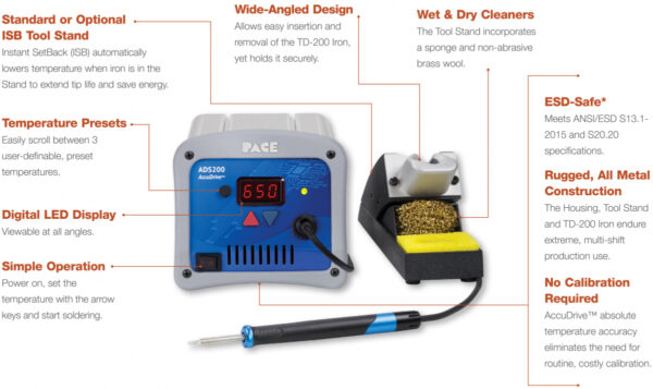 ADS200 PLUS AccuDrive® Production Soldering Station with TD-200 Tip-Heater Cartridge Iron - Image 2